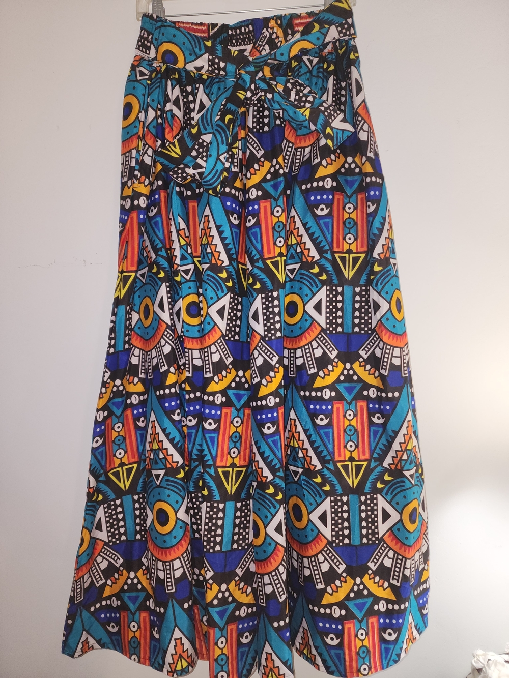 Vibrant Geometric Bohemiam Style Print Maxi Skirt - Blue & Multi/one Size Plus